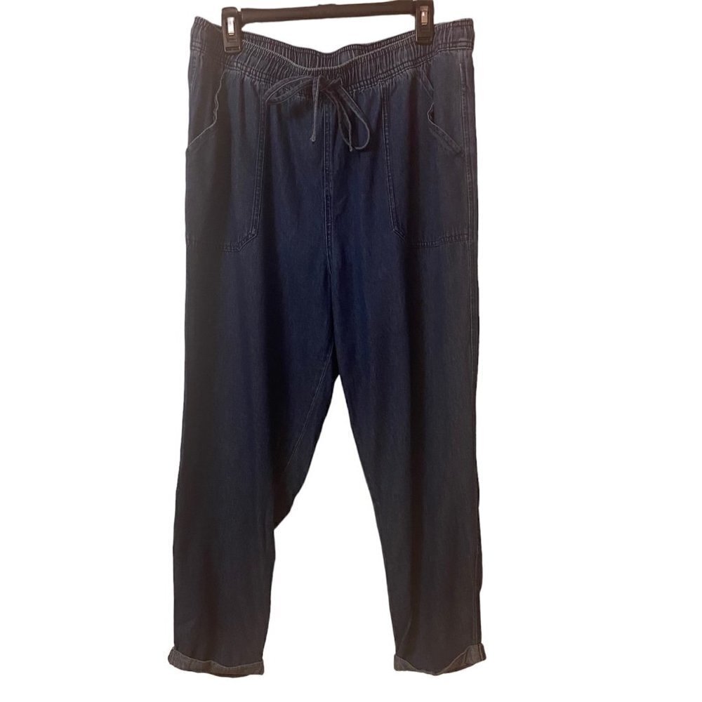 Karen Scott Blue Elastic Tie-Up Denim High- Waste Pants, Women XL